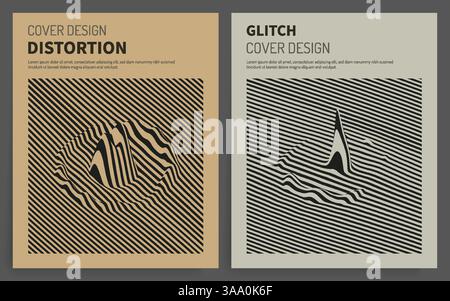 Glitch abstract background. Distortion effect, bug and error. Optical art.  Cover design template. 3D vector illustration for brochure, poster, presen Stock Vector