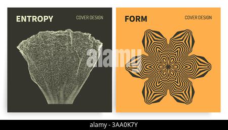 Abstract design element. Optical art. Snowflake. Array with dynamic emitted particles. Water splash imitation. Cover design template. 3D vector for br Stock Vector