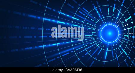 Big data technology, a hub that combines data lines, AI, Machine Learning and Cloud Computing technologies, are used to analyze, help businesses and o Stock Vector
