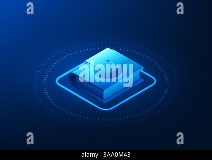 Educational Technology A book with a graduation cap on top, signifying the use of artificial intelligence technology to help develop education to impr Stock Vector
