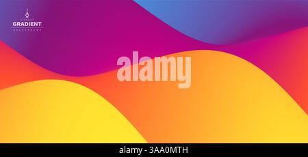 Multilayer texture. Abstract wavy background with modern gradient colors. Trendy liquid design. Cover design template. Motion sound wave. 3D illustrat Stock Vector