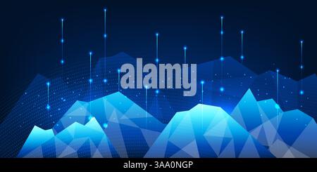 Big Data Technology The upward line from the technology mountain represents the use of technologies to store, process, and analyze, including Big Data Stock Vector
