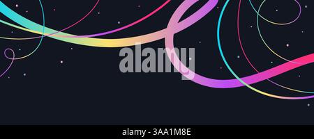 Beautiful Abstract Wavy Lines and Scribble Sketches with Vibrant Colors on a Black Background. Playful geometric fluid organic shapes isolated. Trendy Stock Vector