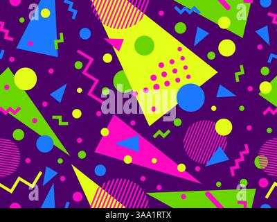 Geometric seamless pattern with memphis elements in 80s style. Colorful geometric pattern. Design of promotional products, wrapping paper and printing Stock Vector