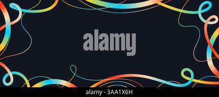Colorful Abstract Wavy Lines and Scribble Sketches Isolated on a Black Background. Playful geometric fluid organic shapes isolated. Trendy colorful Stock Vector