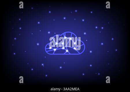 Abstract Technology cloud Network Connection Neon Dots and star. Vector Illustration Stock Vector