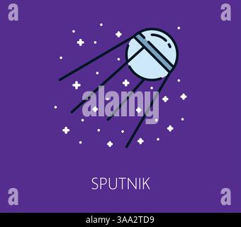 Space satellite color line icon. Astronomy travel linear icon, space exploration outline vector icon. Galaxy outerspace thin line symbol, cosmos research or discovery sign with artificial satellite Stock Vector