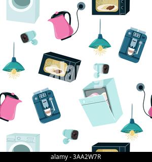 Smart Home Device Pattern with Kitchen Appliances Stock Vector