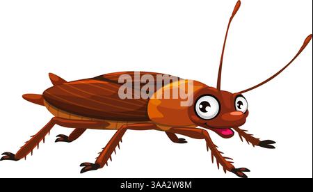 Cartoon funny cockroach insect character, vector bug mascot for kids. Cartoon cockroach or roach pest with cheerful smile on face and googly eyes, small cute insect from garden or forest Stock Vector