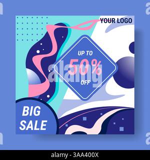 Big sale. Social media banner. Discount promotional. Abstract background design. Geometric shapes, shop special offer. Shopping flyer. Advertisement template. Vector isolated minimalistic illustration Stock Vector
