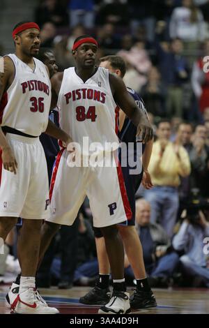Detroit Pistons' Rasheed Wallace talks with reporters while