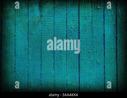 Vignetting Photo of Wooden Planks with Weathered Blue Paint Texture Stock Photo
