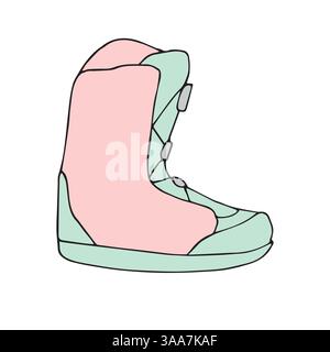 Vector hand drawn sketch doodle colored snowboard boot isolated on white background Stock Vector