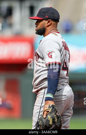 Cleveland Guardians' Carlos Santana during a baseball game against the