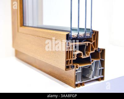 Sectional frame window of plastic insulating glass unit in store Stock ...