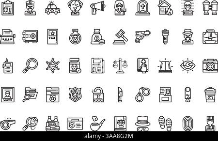 Crime investigation icons High-Quality Vector Icons Collection with Editable Stroke. Ideal for Professional and Creative Projects Stock Vector