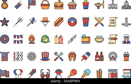 Th of july icons High-Quality Vector Icons Collection with Editable Stroke. Ideal for Professional and Creative Projects Stock Vector