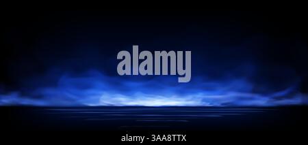 Blue fog or smoke with transparent background. Dramatic smog cloud on floor creating a special effect. Vector illustration of morning mist over land or water surface, magical haze or atmospheric vapor Stock Vector