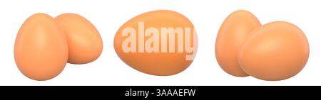 Brown eggs placed side by side isolated on white transparent background. Concept of egg variety and nutrition Stock Photo
