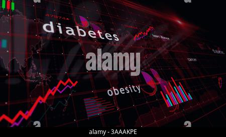 Civilization diseases and health service crisis charts and graphs diagram concept 3d illustration Stock Photo