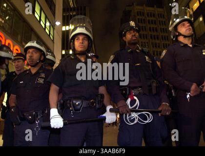 Sep 21, 2001; New York, NY, USA;  Members of the New York Police Department, some in riot gear, block 40th Street near Times Square, as people taking part in a peace march for the World Trade Center attack tried to make their way through Friday September 21, 2001 in New York, NY. Particapants marched from Union Square to Times Square. Stock Photo