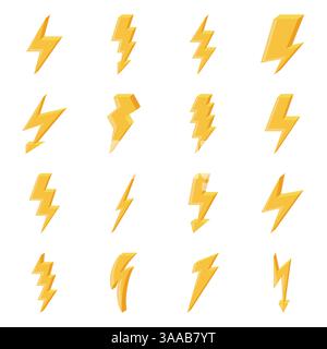 Set of yellow lightning icons and symbols Stock Vector