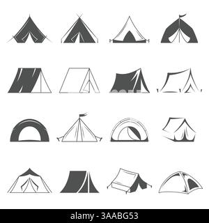 Camp tents set isolated on white background, logo template. Hiking and camping tent vector icons. Tourism and camping symbols Stock Vector