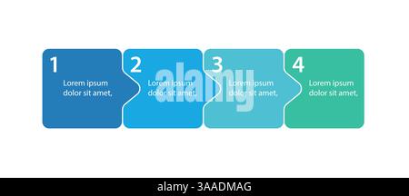 Infographics step blocks as puzzle jigsaw pieces. Infographics presentation template. Business process design. Flat vector illustration Stock Vector