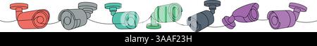 Surveillance cameras one line colored continuous drawing. Safety home ...