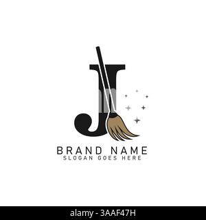 Letter J House Cleaning Broom Logo. Alphabet J Cleaning Brush Icon Stock Vector