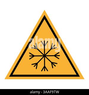 Snowflake warning sign. Yellow triangle icon. Frost safety symbol. Cold weather caution. Stock Vector