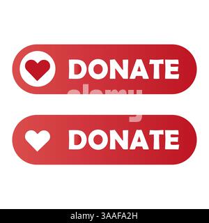 DONATE button icon. Heart symbol label. Red charity shape. Vector giving sign. Stock Vector