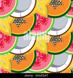 Exotic fruits seamless pattern with slices vector illustration Stock Vector