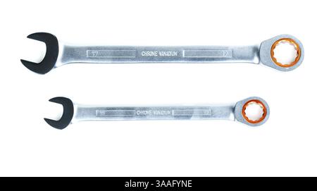 Pair of spanners, isolated on a white background Stock Photo