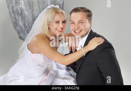 Studio shot of beautiful wedding couple, studio shot Stock Photo
