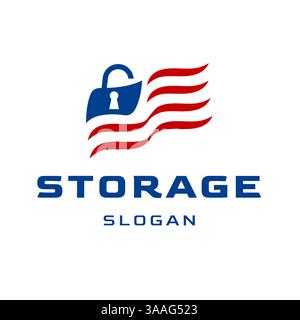American Flag Design Waving with Padlock Key Icon Symbol or Storage Vector Illustration Stock Vector
