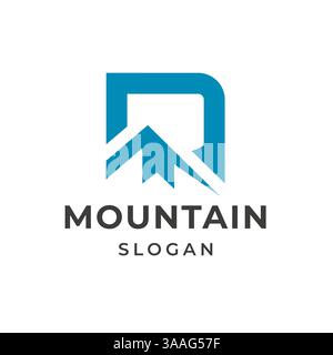 Initial Letter R Mountain Peak Peak for Adventure Outdoor logo design Stock Vector