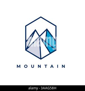 Mountain logo template vector illustration design with vintage hexagon Stock Vector