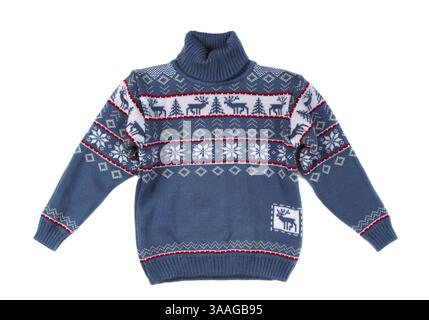 Knitted sweater with a pattern deer. Isolate on white Stock Photo