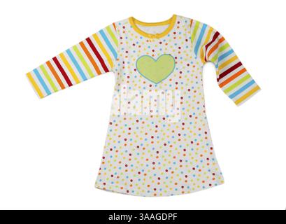 Striped baby dress with a pattern of hearts. Isolate on white Stock Photo