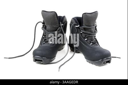 A pair of cross country ski boots isolated on white background Stock Photo