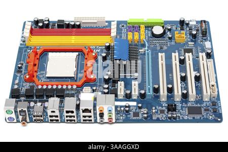 Charge motherboard, slots for memory, capacitors, system of the cooling Stock Photo