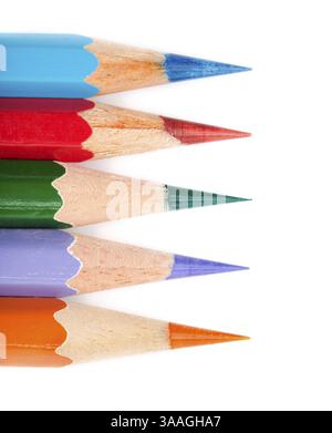 Five colored pencil line on white background Stock Photo