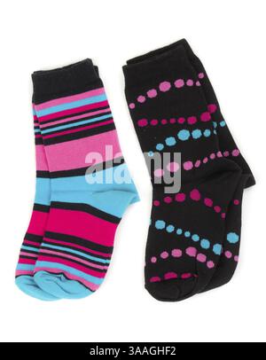 Two pairs of colored socks isolated on white background Stock Photo
