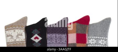 New five pairs of colored socks. Isolate on white Stock Photo