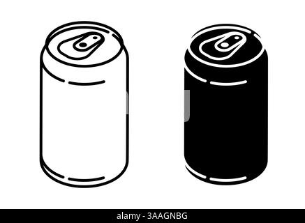 Linear icon, Isometric  aluminum can with soft drinks. Storing cocktails and soda in jar. Simple black and white vector isolated on white background Stock Vector