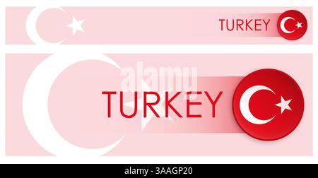 Turkey flag horizontal web banner in modern neomorphism style. Webpage Turkish country header button for mobile application or internet site. Vector Stock Vector