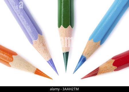Five colour pencils isolated on white background Stock Photo