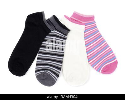 Four colored striped socks isolated on white background Stock Photo