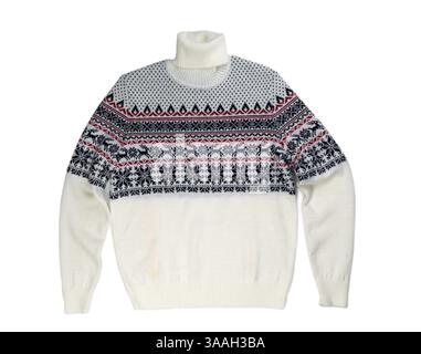 Light knitted sweater with a pattern deer. Isolate on white Stock Photo